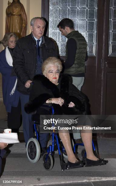 Cuqui Fierro attends Pilar de Borbon's mass at Parroquia San Francisco de Borja on February 14, 2020 in Madrid, Spain.