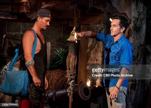 "The Buddy System on Steroids" - Jeff Probst extinguishes Boston Rob Mariano's Torch at Tribal Council on the Fifth episode of SURVIVOR: WINNERS AT...