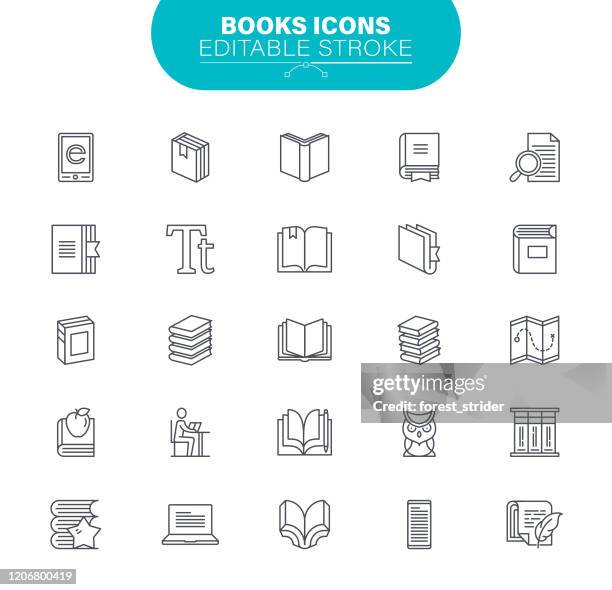 book line icons. editable stroke. contains such icon as open book, notebook, reading, writing, e-learning, illustration - diary icon stock illustrations