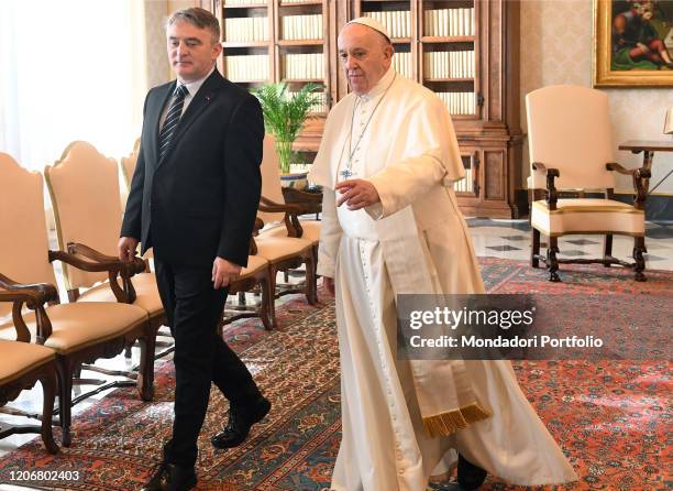 Meeting of Pope Francis with Zeljko Komsic, croat member of the Presidency of Bosnia and Herzegovina, at the Apostolic palace. Vatican City ,...