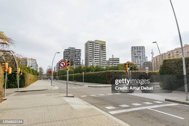 avinguda diagonal street of barcelona city with modern skyline. - road intersection stock-fotos und bilder