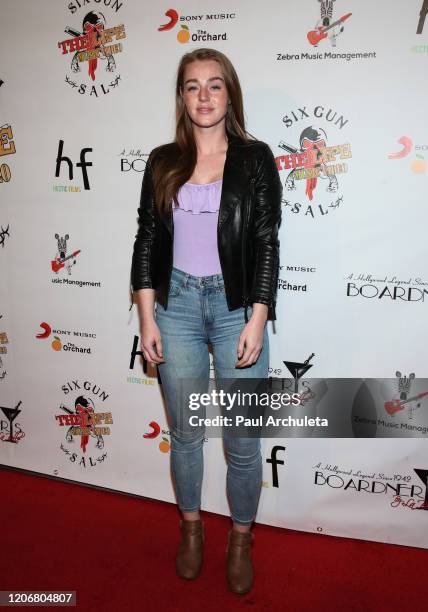 Actress Virginia Collins attends the arrivals for the live performance of the Rock Band Six Gun Sal at Boardners Restaurant on February 16, 2020 in...