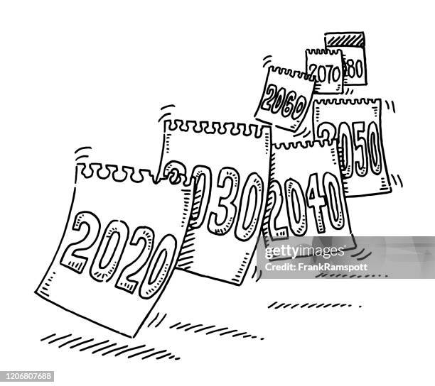 years passing by look into future calendar drawing - years passing concept stock illustrations