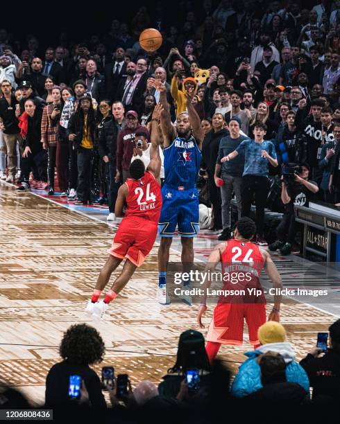 Kawhi Leonard of Team LeBron attempts a shot against Team Giannis during the 69th NBA All-Star Game at the United Center on February 16, 2020 in...