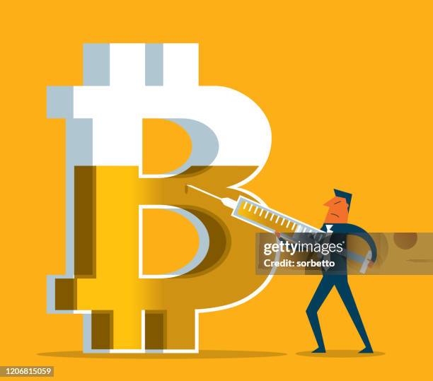 syringe - bitcoin - vaccine development stock illustrations