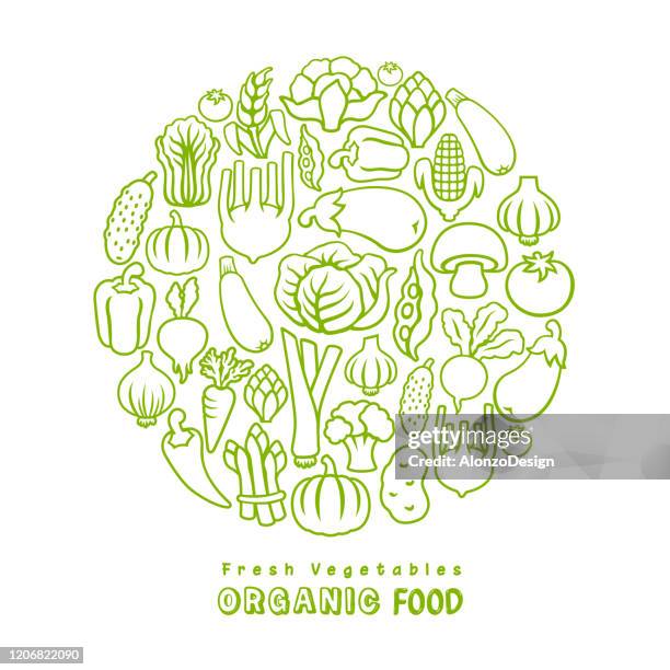 stockillustraties, clipart, cartoons en iconen met verse groenten. biologisch voedsel. - dranken en maaltijden