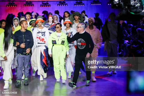 Naomi Campbell, Lewis Hamilton and fashion designer Tommy Hilfiger walk the runway at the Tommy Hilfiger Ready to Wear Spring/Summer 2020 fashion...