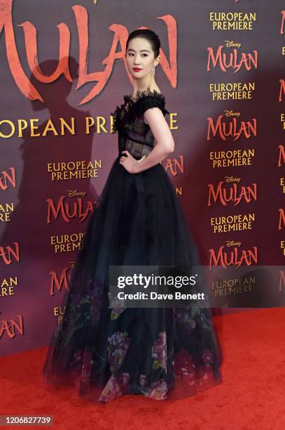 Yifei Liu attends the European Premiere of "Mulan" at Odeon Luxe Leicester Square on March 12, 2020 in London, England.