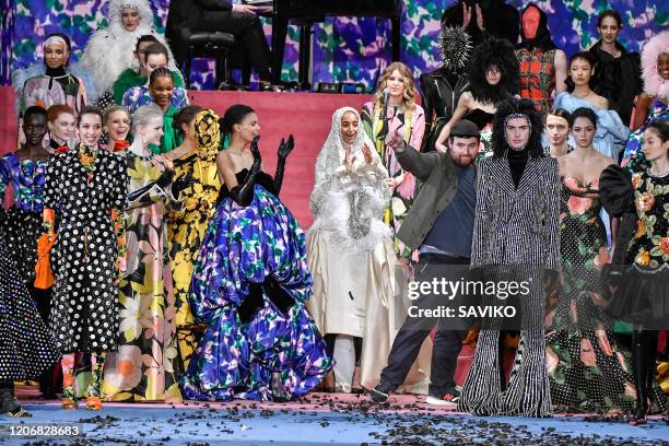 Fashion designer Richard Quinn walks the runway at the Richard Quinn Ready to Wear Fall/Winter 2020-2021 fashion show during London Fashion Week on...