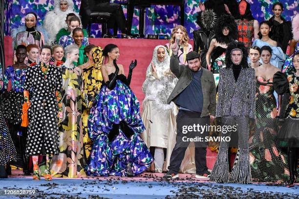 Fashion designer Richard Quinn walks the runway at the Richard Quinn Ready to Wear Fall/Winter 2020-2021 fashion show during London Fashion Week on...