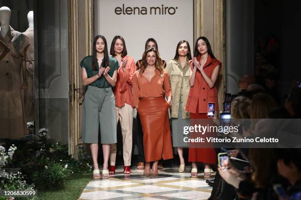 Vanessa Incontrada acknowledges the applause of the public after the Elena Mirò Fashion Show on February 17, 2020 in Milan, Italy.