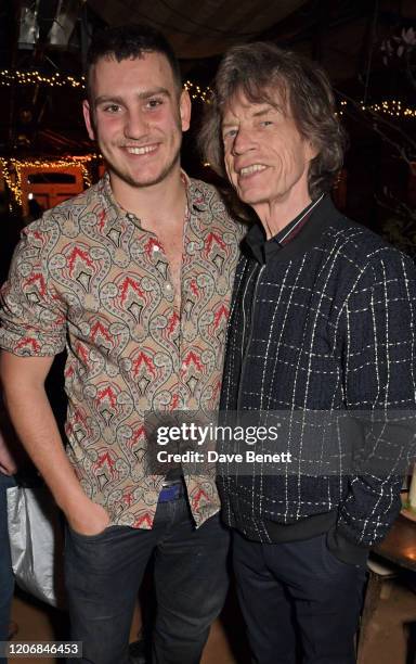 Whynow Founder Gabriel Jagger and Sir Mick Jagger attend the launch of new positive media platform 'whynow' at Petersham Nurseries on March 12, 2020...