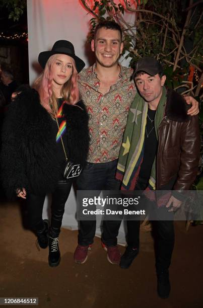 Mary Charteris, whynow Founder Gabriel Jagger and Robbie Furze attend the launch of new positive media platform 'whynow' at Petersham Nurseries on...