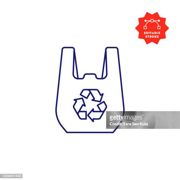 recycleable bag line icon mit editierbaren strich und pixel perfekt. - plastic bag stock-grafiken, -clipart, -cartoons und -symbole