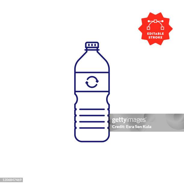 recyclingbare kunststoff wasser flasche linie icon mit editierbaren strich und pixel perfekt. - sports bottle stock-grafiken, -clipart, -cartoons und -symbole