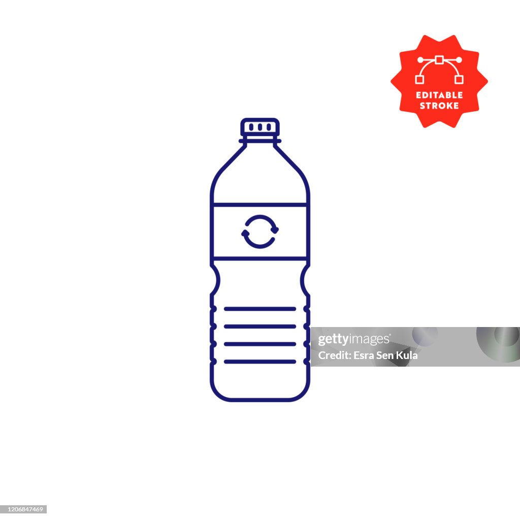 Icono de línea de botella sin agua de plástico reciclable con trazo editable y pixel perfecto.