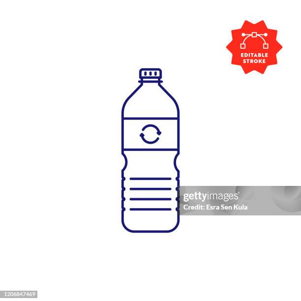 可回收的塑膠水瓶線圖示與可編輯的中風和圖元完美。 - 瓶 幅插畫檔、美工圖案、卡通及圖標