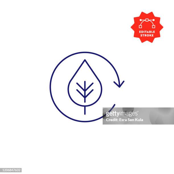 ökologie linie icon mit editierbaren strich und pixel perfekt. - leaf icon stock-grafiken, -clipart, -cartoons und -symbole