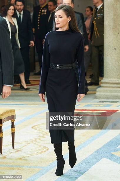 Queen Letizia of Spain attends 'Premios Nacionales De Investigacion' awards 2019 at the El Pardo Palace on February 17, 2020 in Madrid, Spain.