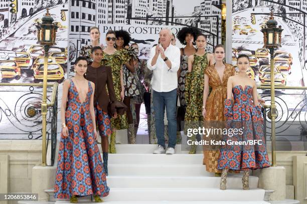 Paul Costelloe walks the runway at the Paul Costelloe Presentation during London Fashion Week February 2020 at the The Waldorf London on February 17,...