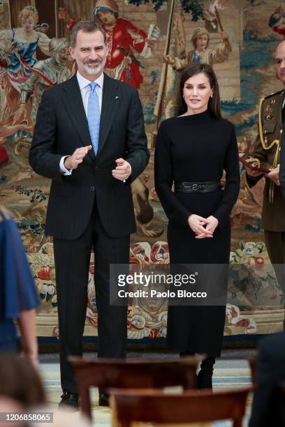 King Felipe VI of Spain and Queen Letizia of Spain attend 'Premios Nacionales De Investigacion' awards 2019 at the El Pardo Palace on February 17,...