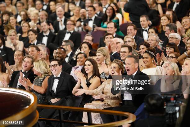 February 9, 2020: Audience members including Tom Hanks, Rita Wilson, Penelope Cruz and Brad Pitt react to "Parasite" winning best picture as...