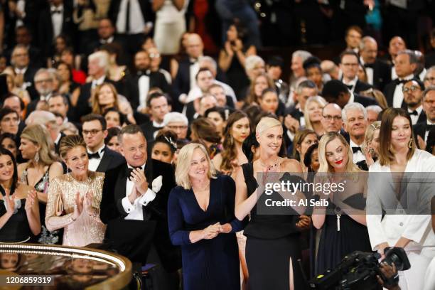 February 9, 2020: The audience including Rita Wilson, Tom Hanks and Charlize Theron reacts as Renée Zellweger, winner of the lead actress Oscar for...