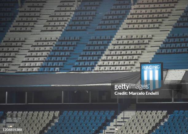 General view of the empty stands of Presidente Peron Stadium prior to a Group F match between Racing Club and Alianza Lima as part of Copa CONMEBOL...