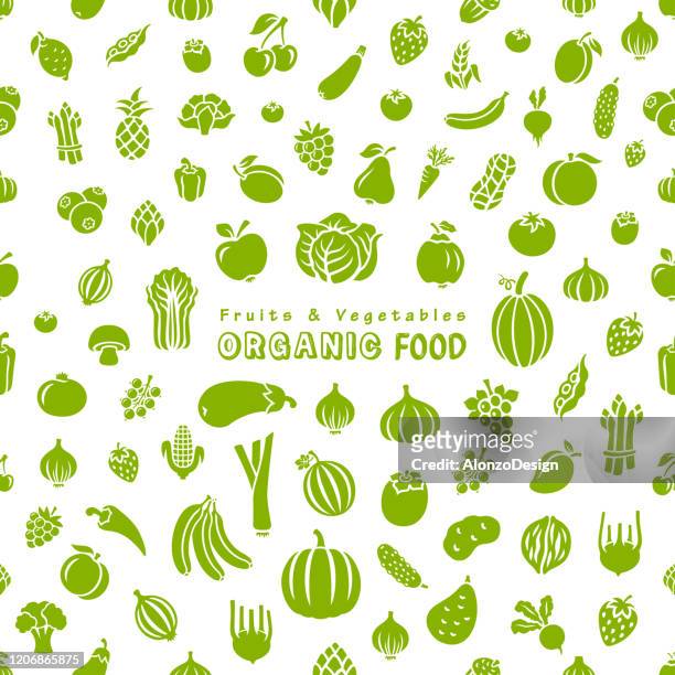 fruits and vegetables. organic food. - vegetable illustration stock illustrations