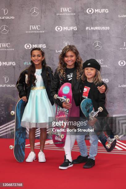 Laureus World Action Sportsperson Of The Year Nominee Rayssa Leal, Sky Brown and Ocean Brown attend the 2020 Laureus World Sports Awards at Verti...