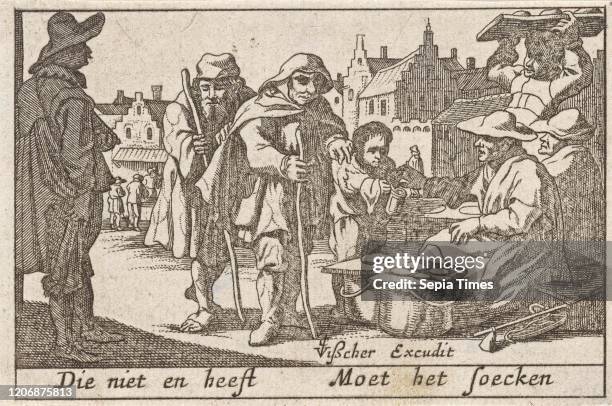 Beggars receiving alms, Pieter Hendricksz. Schut, Claes Jansz. Visscher , 1628