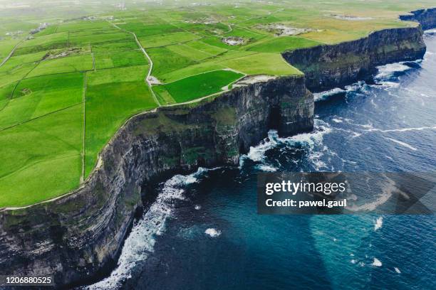 aerial view of cliffs of moher ireland - clare stock pictures, royalty-free photos & images