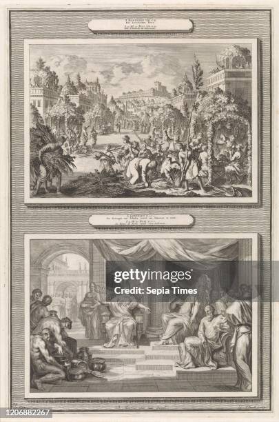 Feast of Tabernacles and Solomon and the Queen of Sheba, Jan Luyken, Hendrik Elandt, Pieter Mortier, 1700.