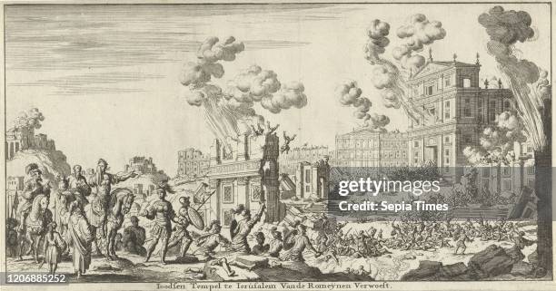 Romans destroyed the Jewish temple in Jerusalem, print maker: Jan Luyken, Willem Goeree, 1682.