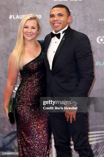 Laureus Academy Member Bryan Habana and his wife Janine Viljoen attend the 2020 Laureus World Sports Awards at Verti Music Hall on February 17, 2020...