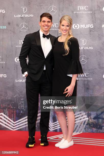 Hayes Johnson and Laureus Academy Member Missy Franklin attend the 2020 Laureus World Sports Awards at Verti Music Hall on February 17, 2020 in...