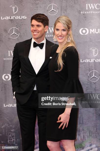 Hayes Johnson and Laureus Academy Member Missy Franklin attend the 2020 Laureus World Sports Awards at Verti Music Hall on February 17, 2020 in...