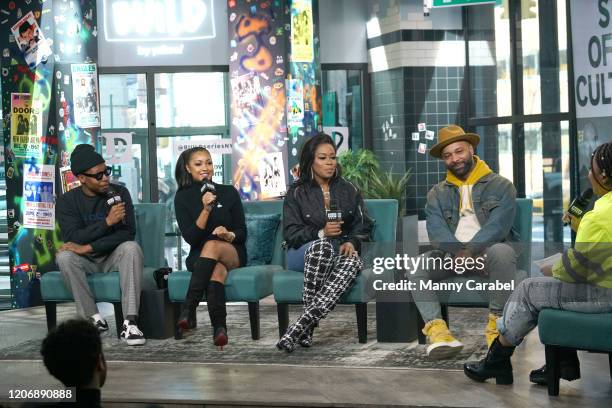 Brandon "Jinx" Jenkins, Eboni K. Williams, Remy Ma and Joe Budden attend Build Series to discuss their talk show "State of the Culture" at Build...