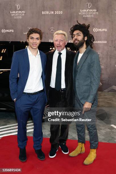 Laureus Academy Member Boris Becker and his sons Elias and Noah attend the 2020 Laureus World Sports Awards at Verti Music Hall on February 17, 2020...