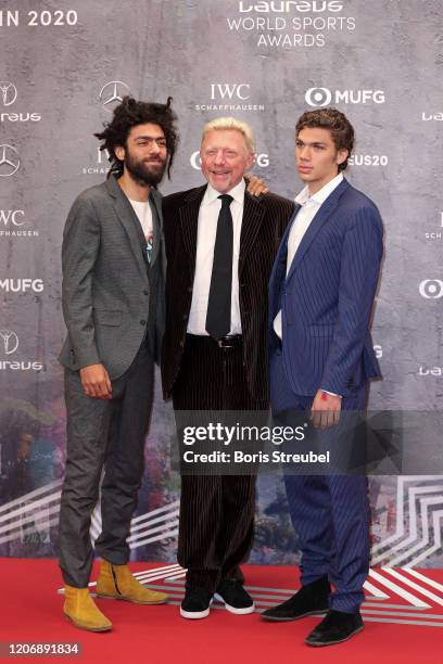 Laureus Academy Member Boris Becker and his sons Elias and Noah attend the 2020 Laureus World Sports Awards at Verti Music Hall on February 17, 2020...