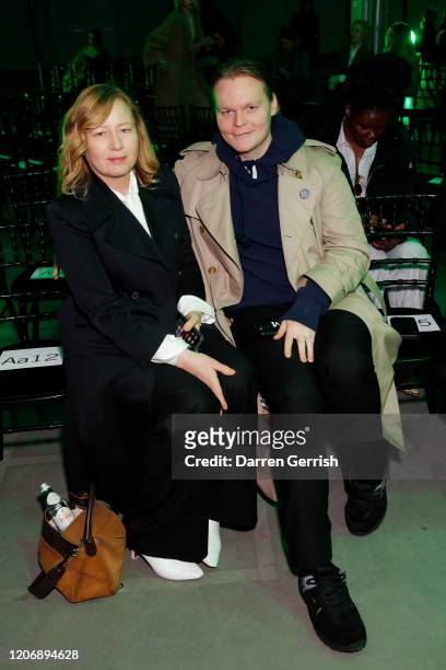 Sarah Mower and Anders Christian Madsen attend the Christopher Kane show during London Fashion Week February 2020 on February 17, 2020 in London,...