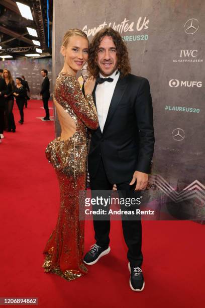 Vanessa Lorenzo and Laureus Academy Member Carles Puyol attend the 2020 Laureus World Sports Awards at Verti Music Hall on February 17, 2020 in...