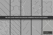 Collection of seamless weave geometric patterns. Black and white endless striped textures - creative monochrome backgrounds. You can find repeatable design in swatches panel