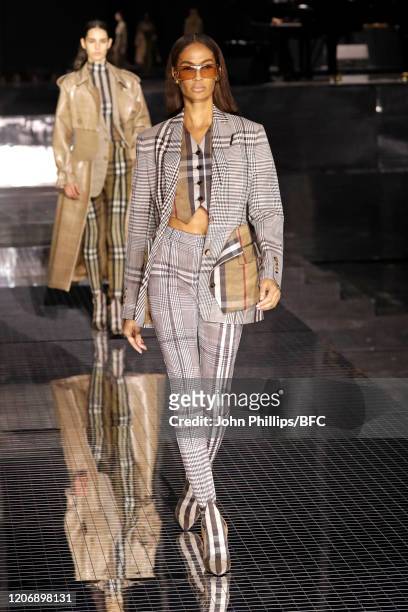Joan Smalls walks the runway at the Burberry show during London Fashion Week February 2020 on February 17, 2020 in London, England.