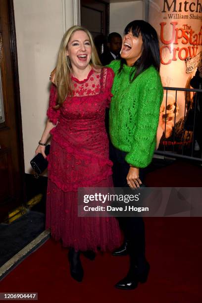 Victoria Coren Mitchell and Claudia Winkleman attend the Upstart Crow press night at the Gielgud Theatre on February 17, 2020 in London, England.