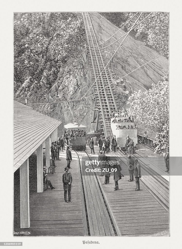 The Mount Lowe Railway, California, USA, wood engraving, published 1895