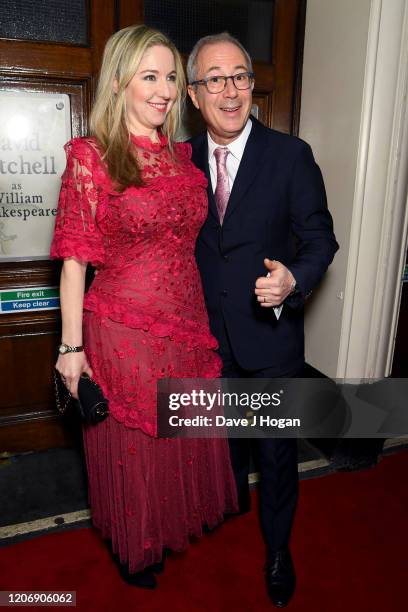 Victoria Coren Mitchell and Ben Elton attend the Upstart Crow press night at the Gielgud Theatre on February 17, 2020 in London, England.