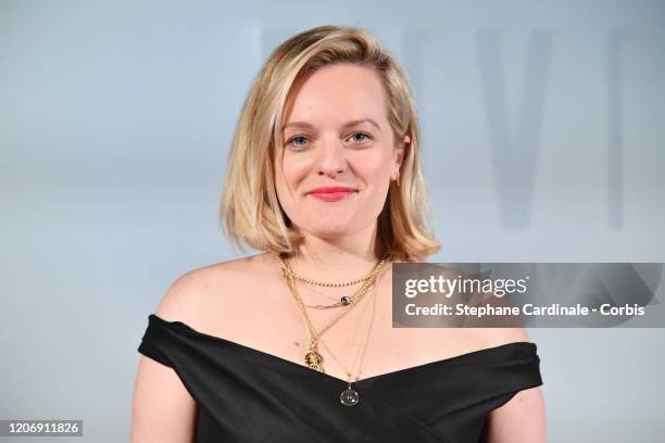 Elisabeth Moss attends the "Invisible Man" premiere at Gaumont Champs ELysees on February 17, 2020 in Paris, France.