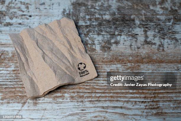 recycled crumpled paper napkin - paper napkin stock-fotos und bilder