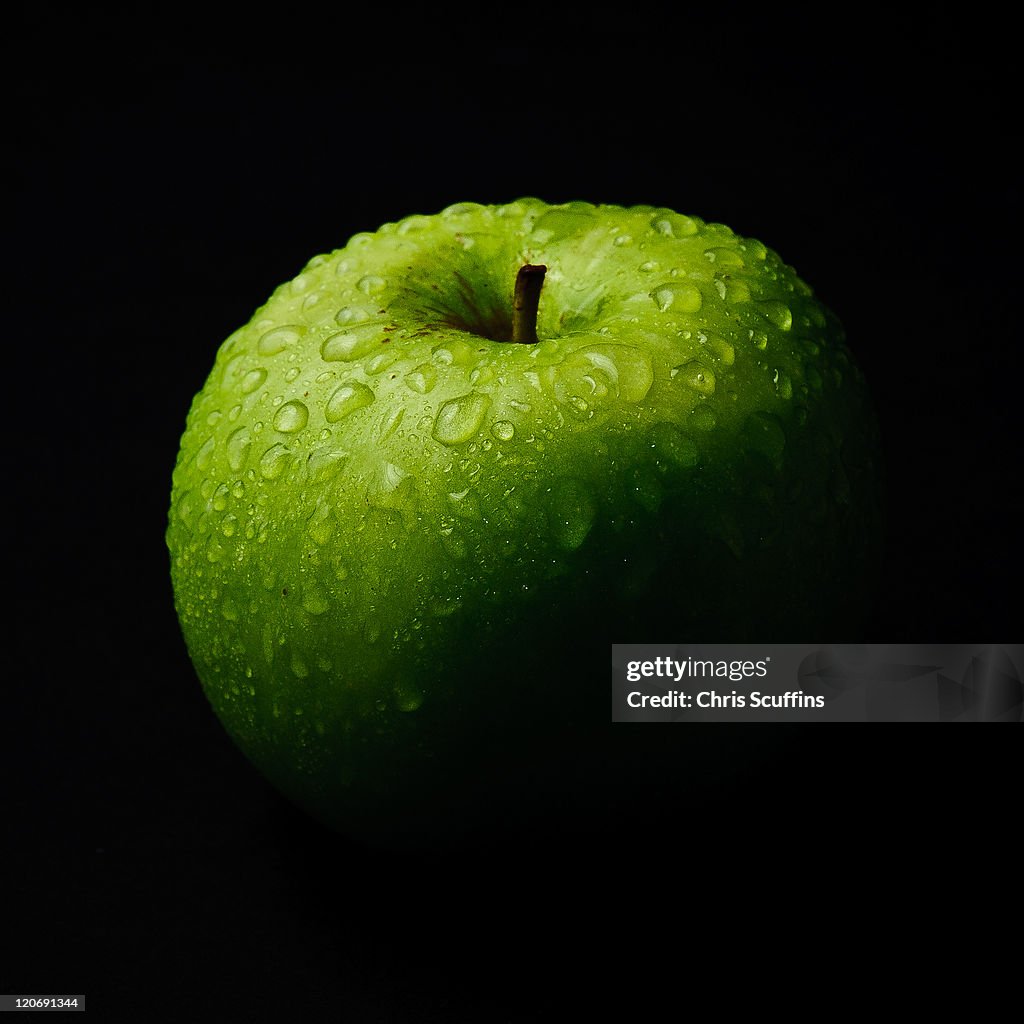 Water drops on green apple